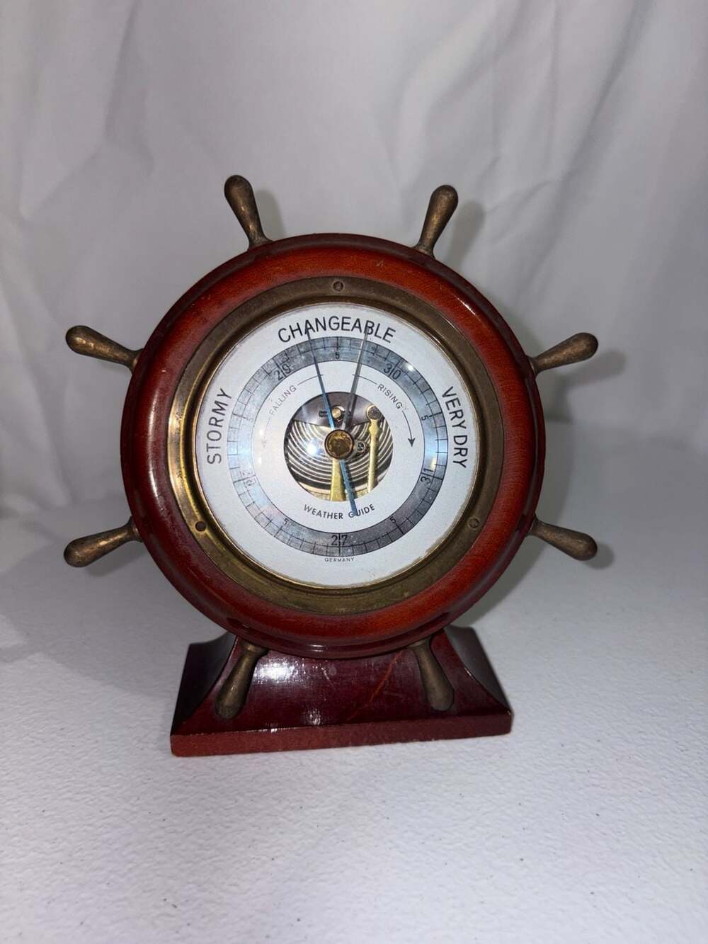 Brass and Mahogany Ship's Wheel BARIGO Barometer Made in Western Germany - ,